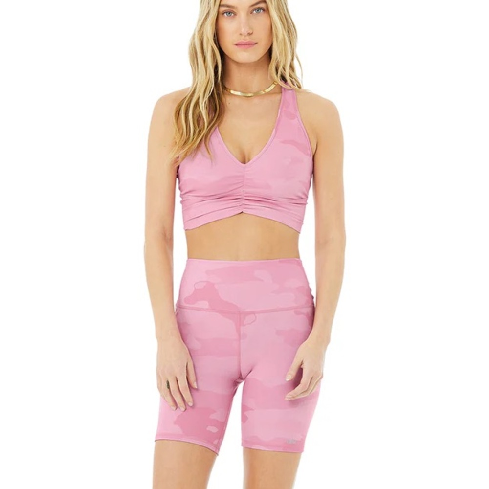 ALO pink camo shorts bra set XS